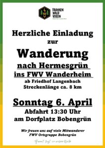 Wanderung ins FWV Wanderheim Hermesgrün @ Treffpunkt am Dorfplatz Bobengrün